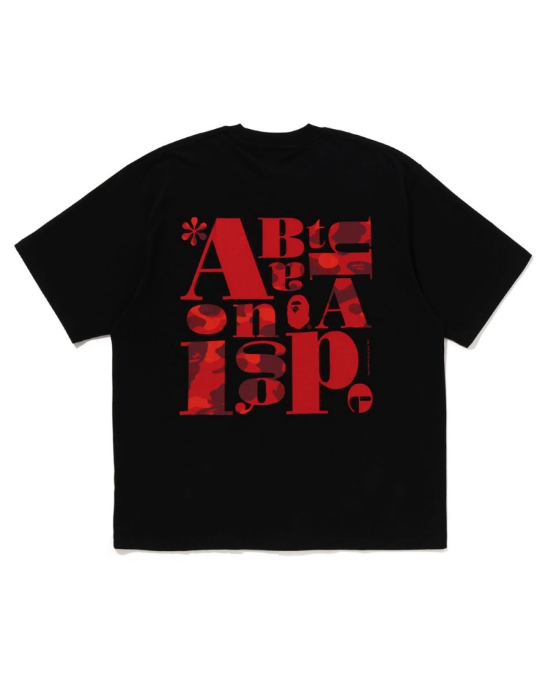 T Shirts Bape Text Graphique Noir Homme | GKO-04745069